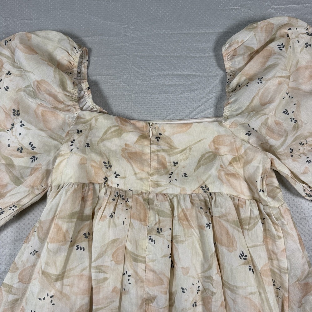 Storia Floral Puff Sleeve Maxi Dress Womens Large Lined Square Neck Cottagecore - Picture 11 of 16